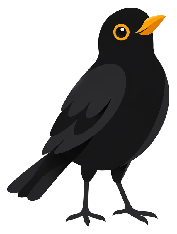 Illustrierte Amsel mit orangem Schnabel